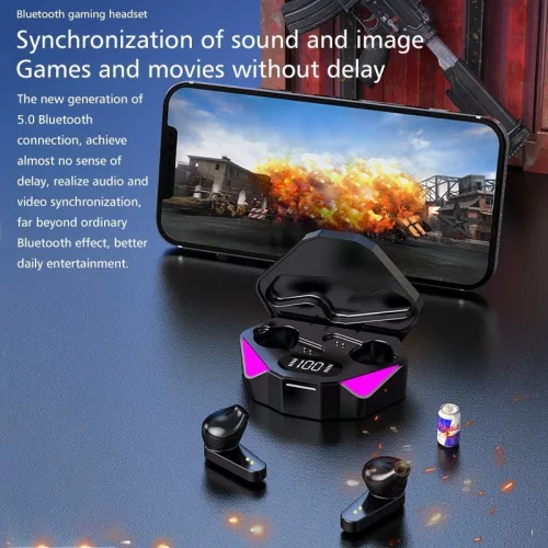 Căști wireless gaming TWS X15, Bluetooth 5.3, LED-uri RGB, negre