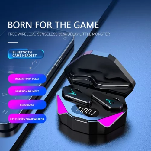 Căști wireless gaming TWS X15, Bluetooth 5.3, LED-uri RGB, negre
