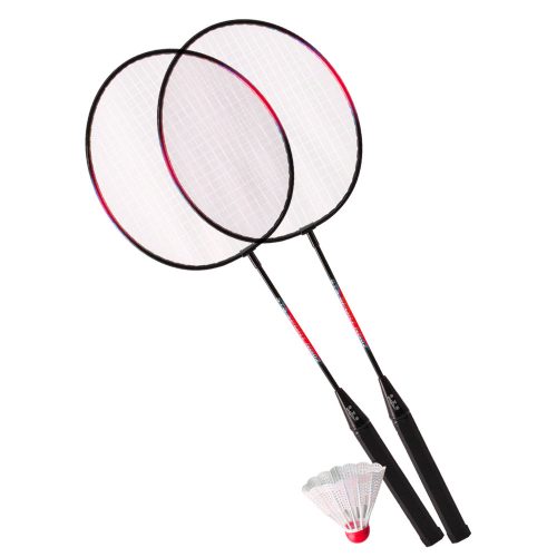 Set 2 palete de badminton, rosu/negru, fluturas inclus