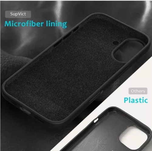 Husa Apple iPhone 16, Luxury Silicone, catifea in interior, neagra