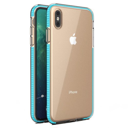 Husa Spring Case pentru Apple iPhone XS Max, TPU transparent cu margini albastru-deschis