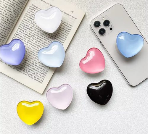 Decoratiune telefon mobil Inima, tip pop socket, acril, diverse culori