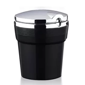   Scrumiera auto cu aspect metalic, tip pahar, lumina LED, neagra