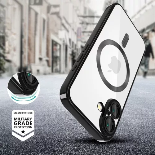 Husa Apple iPhone 17 Pro, Magsafe Electroplating TPU, protectie camera, margini negre