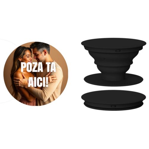 Suport telefon mobil tip popsocket personalizat cu poza ta, negru