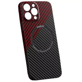   Husa Apple iPhone 13, iPefet Carbon, textura kevlar, Magsafe, negru/rosu