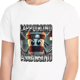   Tricou personalizat alb, copii/adulti, design Cappuccino Assassino 3, modal, diverse marimi