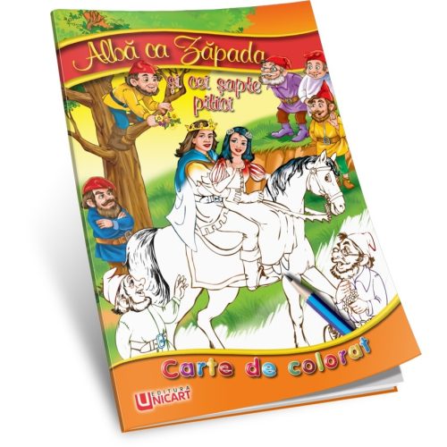 Carte de citit si colorat A5, editura Unicart, Alba ca zapada si cei sapte pitici