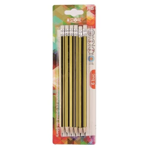 Set 6 creioane HB cu guma de sters