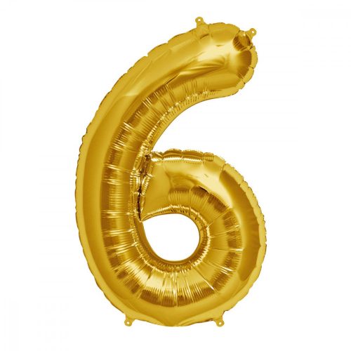 Balon din folie metalizata, 35 cm, auriu, cifra 6