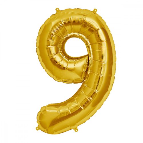Balon din folie metalizata, 35 cm, auriu, cifra 9