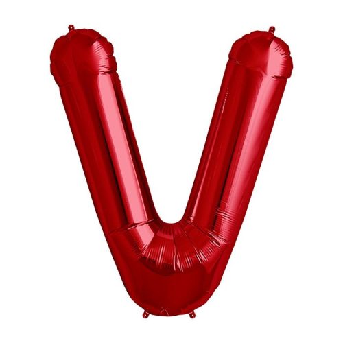 Balon din folie metalizata, 35 cm, rosu, litera V