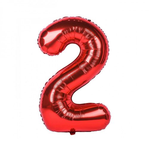 Balon din folie metalizata, 35 cm, rosu, cifra 2