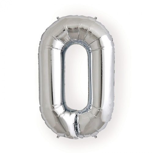 Balon din folie metalizata, 35 cm, argintiu, cifra 0