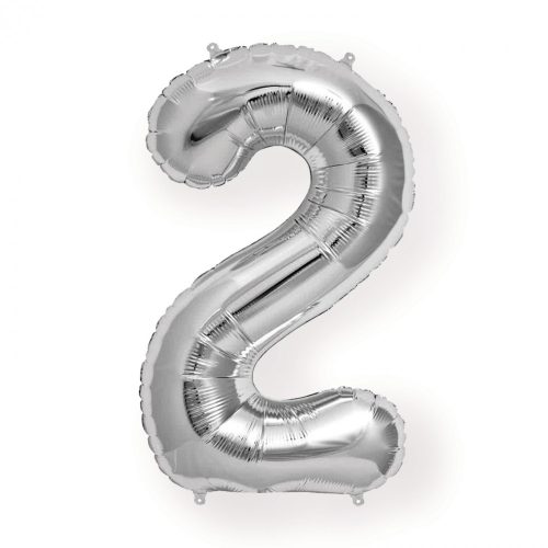 Balon din folie metalizata, 35 cm, argintiu, cifra 2