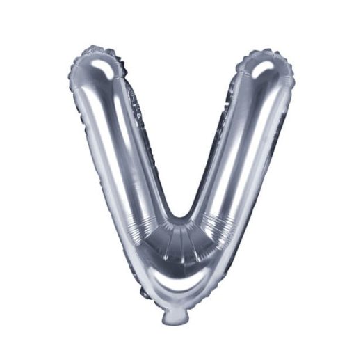 Balon din folie metalizata, 35 cm, argintiu, litera V