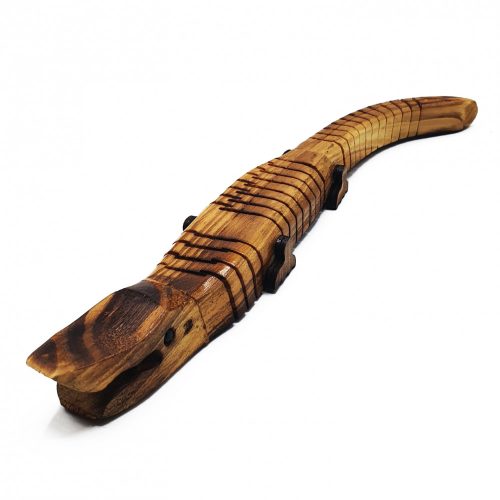 Jucarie din lemn crocodil, 39 cm, coada flexibila