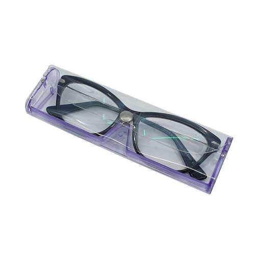 Toc transparent din plastic pentru ochelari, margini mov