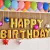Set baloane din folie metalizata Happy Birthday, 40 cm, aurii