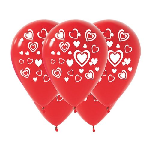 Set 6 baloane rosii cu inimioare, 30 cm