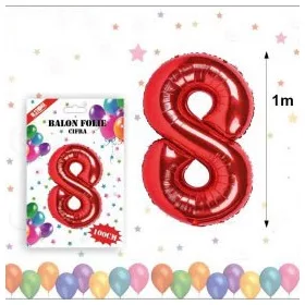 Balon din folie metalizata, 100 cm, rosu, cifra 8