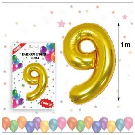 Balon din folie metalizata, 100 cm, auriu, cifra 9