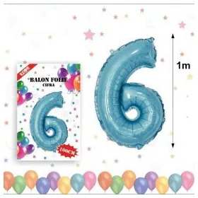 Balon din folie metalizata, 100 cm, albastru, cifra 6