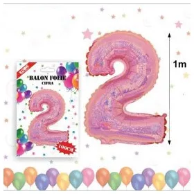 Balon din folie metalizata, 100 cm, roz, cifra 2