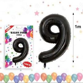 Balon din folie metalizata, 100 cm, negru, cifra 9