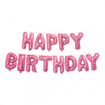 Set baloane din folie metalizata Happy Birthday, 40 cm, roz