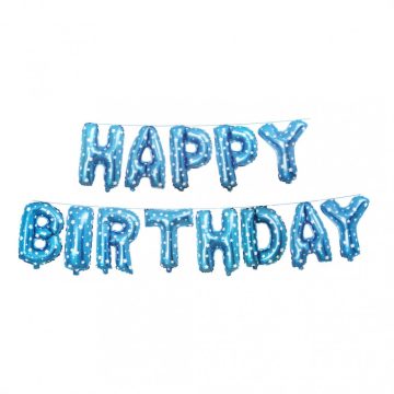   Set baloane din folie metalizata Happy Birthday, 40 cm, albastre