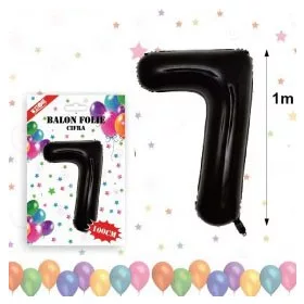 Balon din folie metalizata, 100 cm, negru, cifra 7