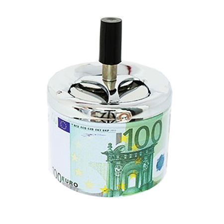 Scrumiera anti-vant, cu buton, metalica, model 100 euro