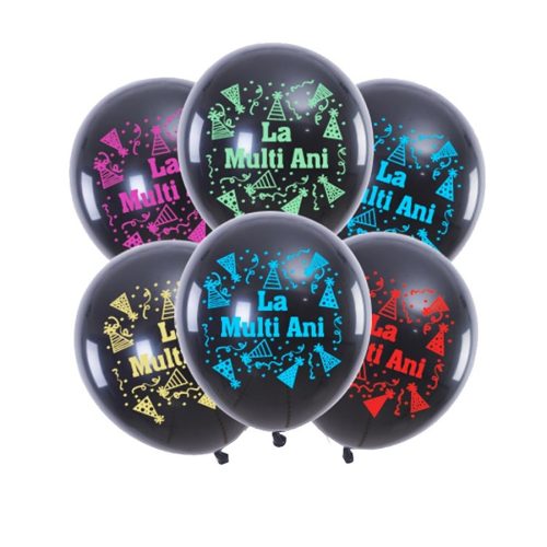 Set 6 baloane "La multi ani", negre, 30 cm