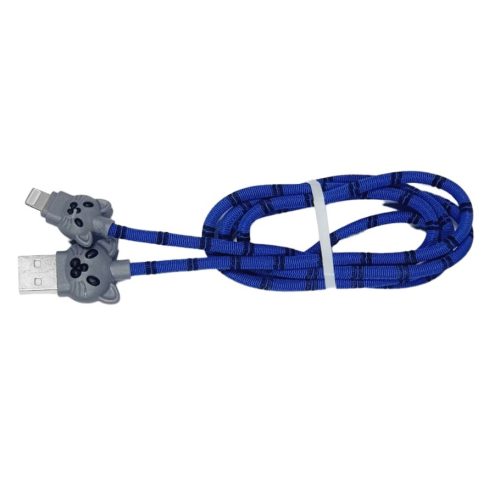 Cablu date si incarcare Lightning (iPhone), 1 metru, 3A, model pisicuta, albastru