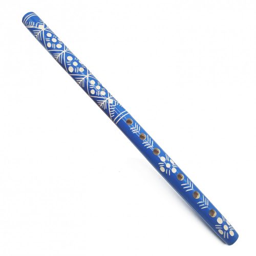 Fluier din lemn cu motive traditionale, albastru