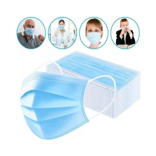 Set 50 masti protectie faciala, 3 pliuri, 3 straturi, de unica folosinta, albastre