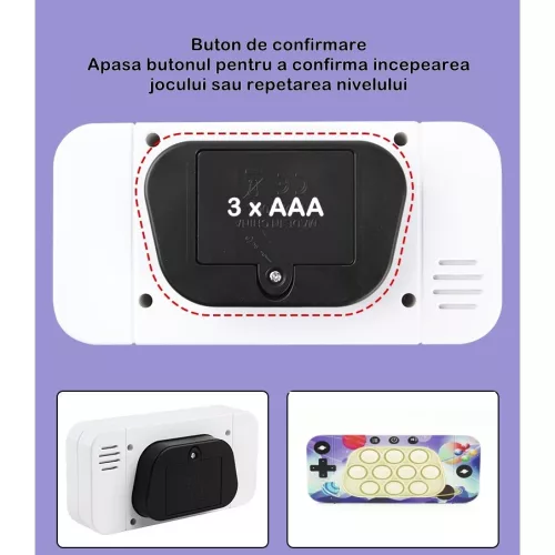 Jucarie interactiva Speed Push, joc de viteza apasare taste tip Pop-It, sunete si lumini, model galaxia