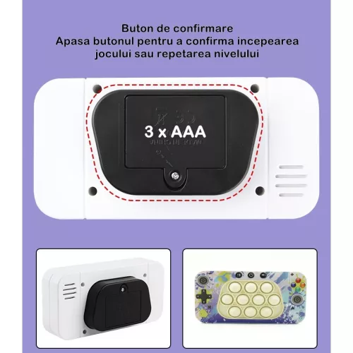 Jucarie interactiva Speed Push, joc de viteza apasare taste tip Pop-It, sunete si lumini, model culori