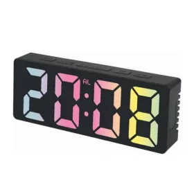   Ceas de masa digital LED DS-3806C, carcasa neagra si afisaj multicolor