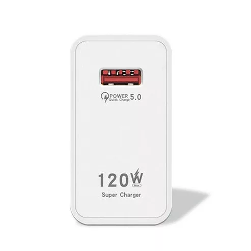 Incarcator casa fast charger 120W, 1 port USB, QC 5.0, cablu Lightning 6A inclus, alb