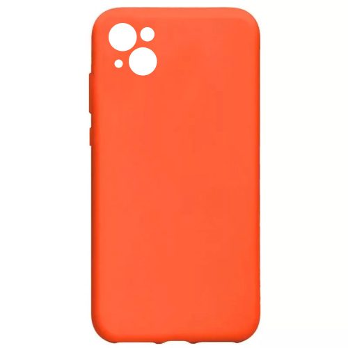 Husa Apple iPhone 14, Liquid Silicone, catifea in interior, protectie camere, portocalie