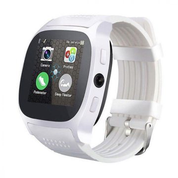   Ceas smartwatch T8, functie telefon, touchscreen, camera foto, Bluetooth, cartela SIM, MicroSD, alb