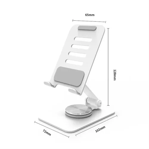 Suport birou metalic, pliabil, compatibil telefon sau tableta, universal, rotire 360 grade, alb
