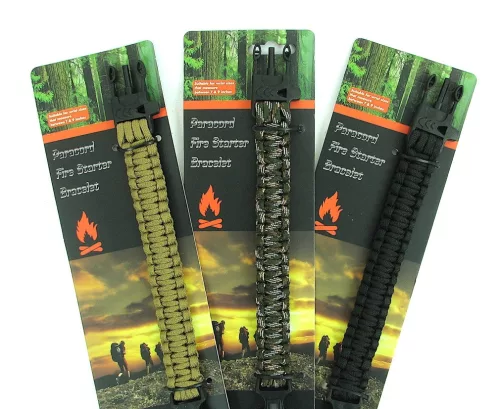 Bratara din snur tip Surviver Paracord, cu fluier, cutit, busola si amnar, diverse culori