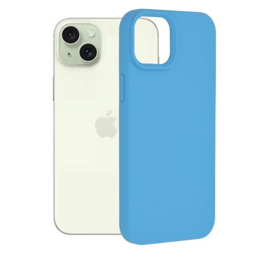 Husa Apple iPhone 15, Luxury Silicone, catifea in interior, albastru deschis