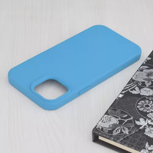 Husa Apple iPhone 15, Luxury Silicone, catifea in interior, albastru deschis