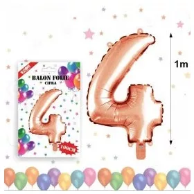 Balon din folie metalizata, 100 cm, rose gold, cifra 4