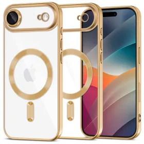  Husa Apple iPhone 17 Air, Magsafe Electroplating TPU, protectie camera, margini aurii