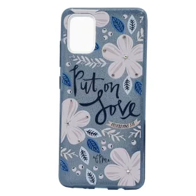   Husa Flowers Glitter pentru Samsung Galaxy S20 Ultra, cu mesaj, gri